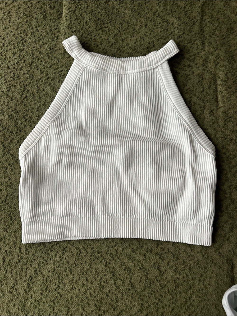 aerie White Ribbed High-Neck Crop Tank